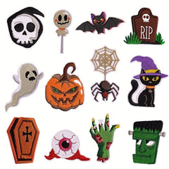 12pcs Halloween Iron On Patches for Men Sew On Embroidered Applique
