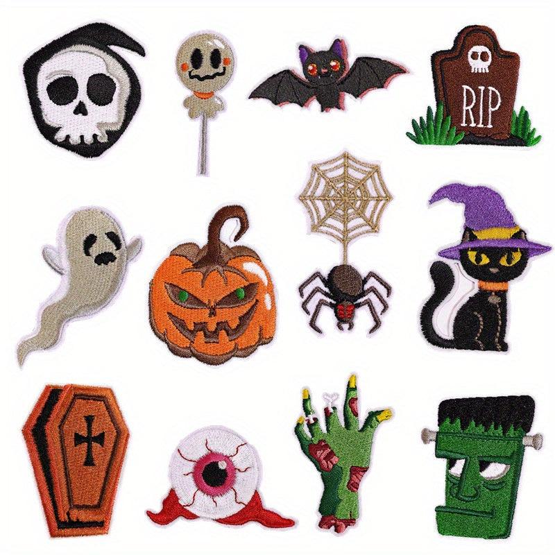 12pcs Halloween Iron On Patches for Men Sew On Embroidered Applique