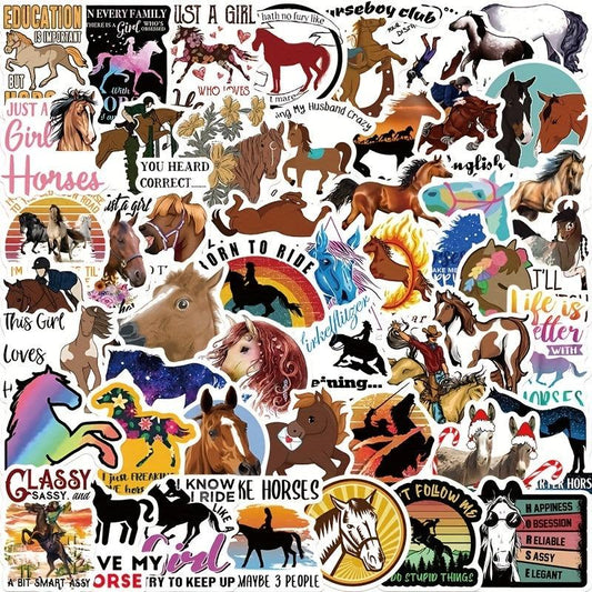 50pcs Cartoon Horse Riding Vinyl Waterproof Stickers for Laptop Skateboard Phone