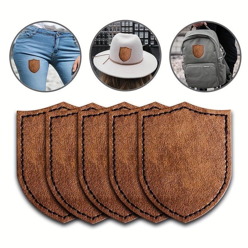 5pcs Laserable Shield Shaped Leather Patches w/ Adhesive