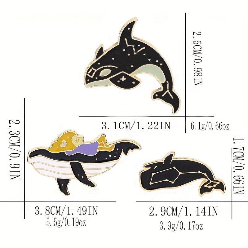 3pcs Whale Cowboy Badge Collar Brooch For Men