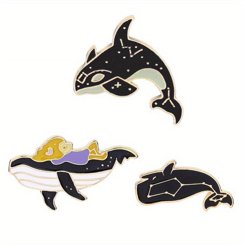 3pcs Whale Cowboy Badge Collar Brooch For Men