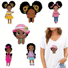6pcs Girl Heat Transfer Vinyl Stickers for T Shirt Jeans Coat Backpacks