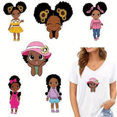 6pcs Girl Heat Transfer Vinyl Stickers for T Shirt Jeans Coat Backpacks
