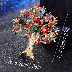 Life Tree Rhinestone Brooch, Colorful Christmas Tree Pin