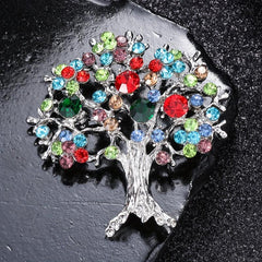 Life Tree Rhinestone Brooch, Colorful Christmas Tree Pin