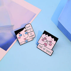 Square Man's Face Brooch Good Things About To Happen