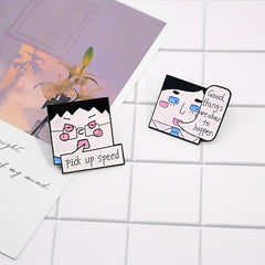 Square Man's Face Brooch Good Things About To Happen