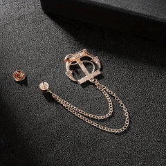 Men's Navy Artificial Diamond Anchor Brooch Coat Pin