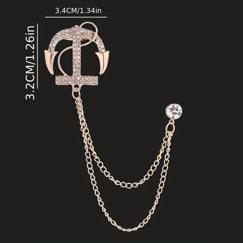 Men's Navy Artificial Diamond Anchor Brooch Coat Pin
