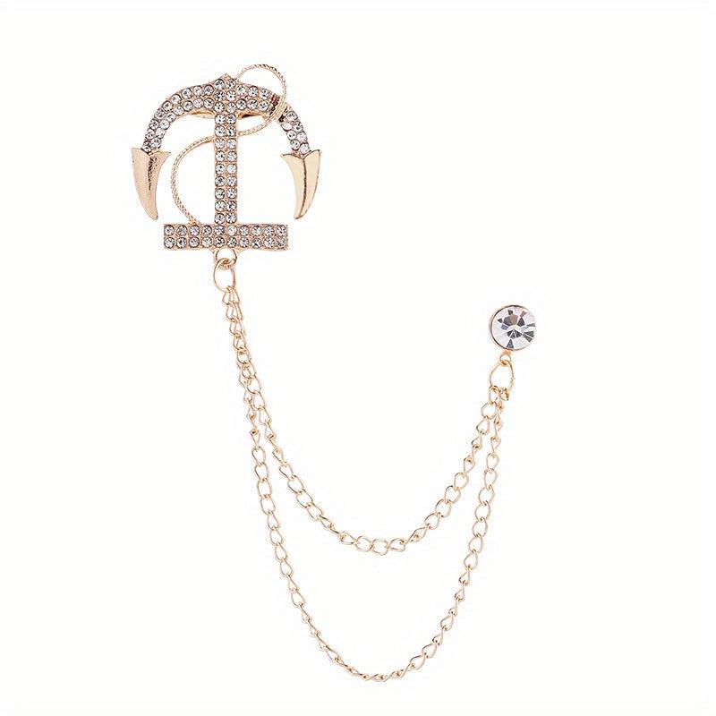 Men's Navy Artificial Diamond Anchor Brooch Coat Pin