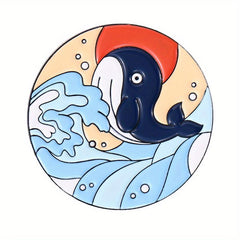 Round Geometric Dolphin Enamel Brooch Rainbow Beach Wave Pin