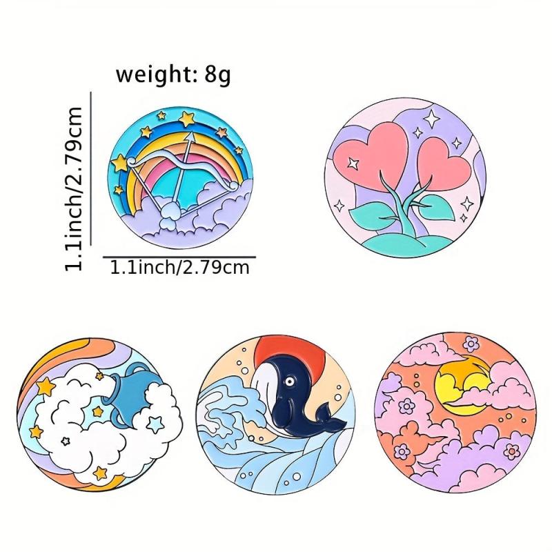 Round Geometric Dolphin Enamel Brooch Rainbow Beach Wave Pin