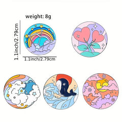 Round Geometric Dolphin Enamel Brooch Rainbow Beach Wave Pin