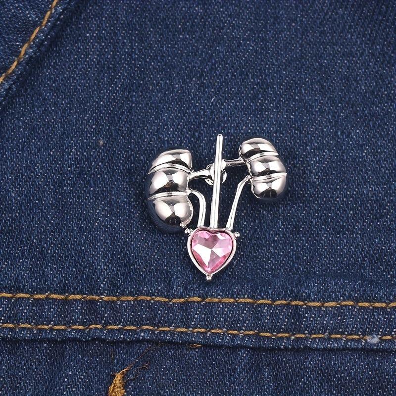Body Organ Alloy Brooch with Artificial Diamond