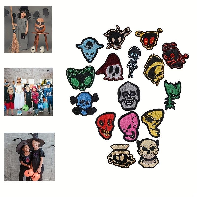 16Pcs Skull Embroidered Iron on Patches DIY Accessories For Men