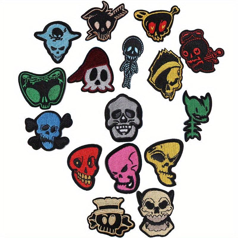 16Pcs Skull Embroidered Iron on Patches DIY Accessories For Men