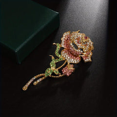 Large Pink Rose Brooch Men's Rhinestone Turban Dress Pin