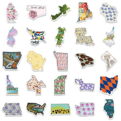 55 Pcs State Shaped Stickers Set for DIY Laptop Scrapbook Planner Craft