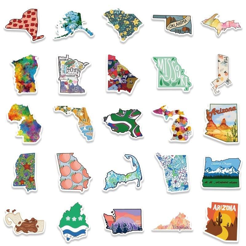 55 Pcs State Shaped Stickers Set for DIY Laptop Scrapbook Planner Craft