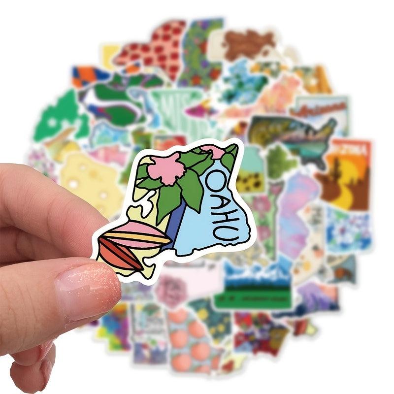 55 Pcs State Shaped Stickers Set for DIY Laptop Scrapbook Planner Craft