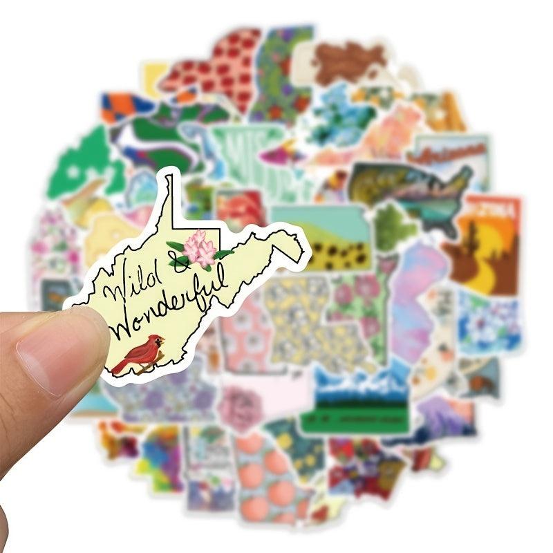 55 Pcs State Shaped Stickers Set for DIY Laptop Scrapbook Planner Craft