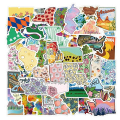 55 Pcs State Shaped Stickers Set for DIY Laptop Scrapbook Planner Craft