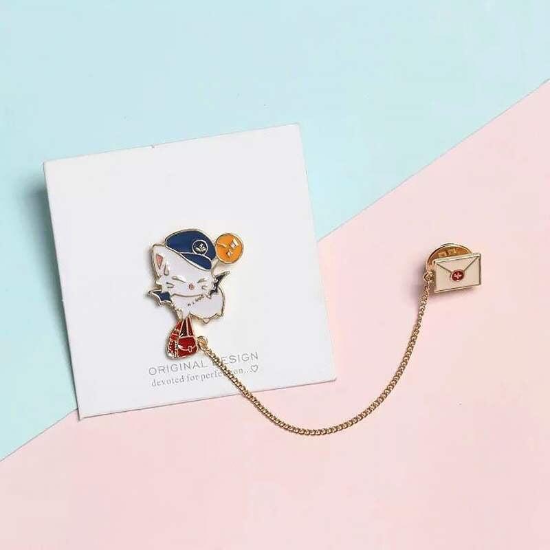 Preppy Cat Envelope Brooch Men's Accessory