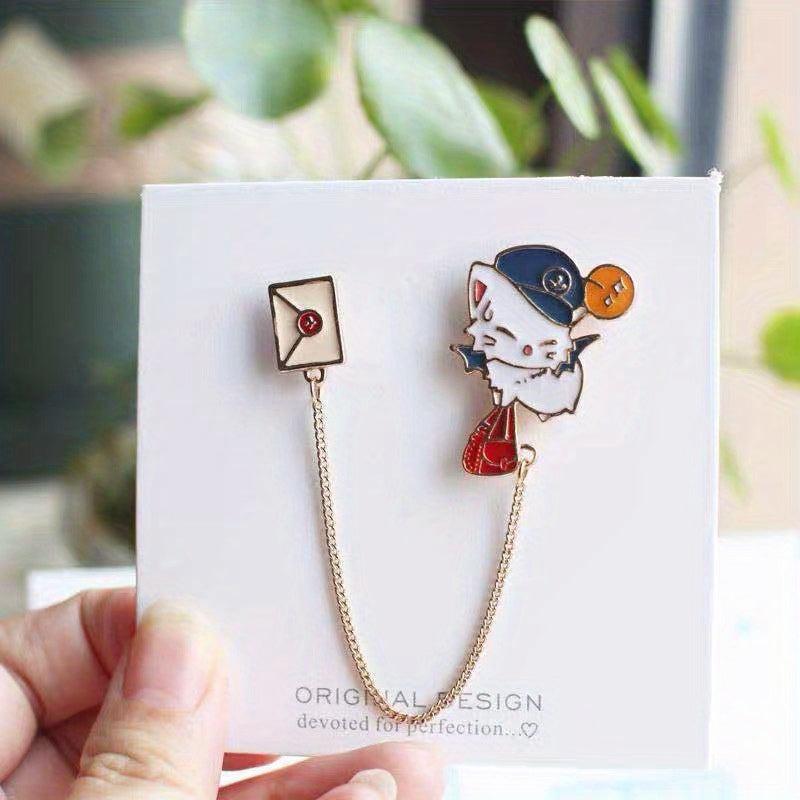 Preppy Cat Envelope Brooch Men's Accessory