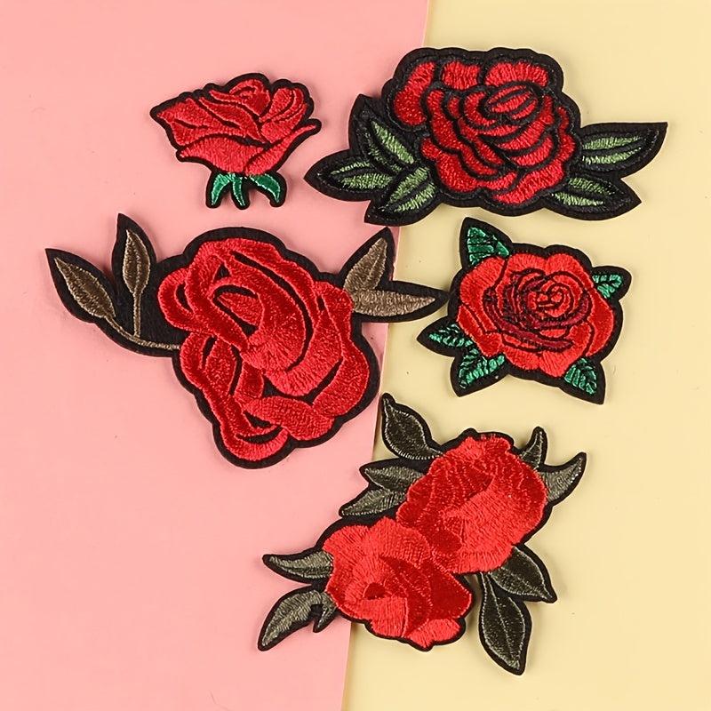 5pcs Rose Embroidery Patches Fabric Art Decor DIY Clothes Accessories