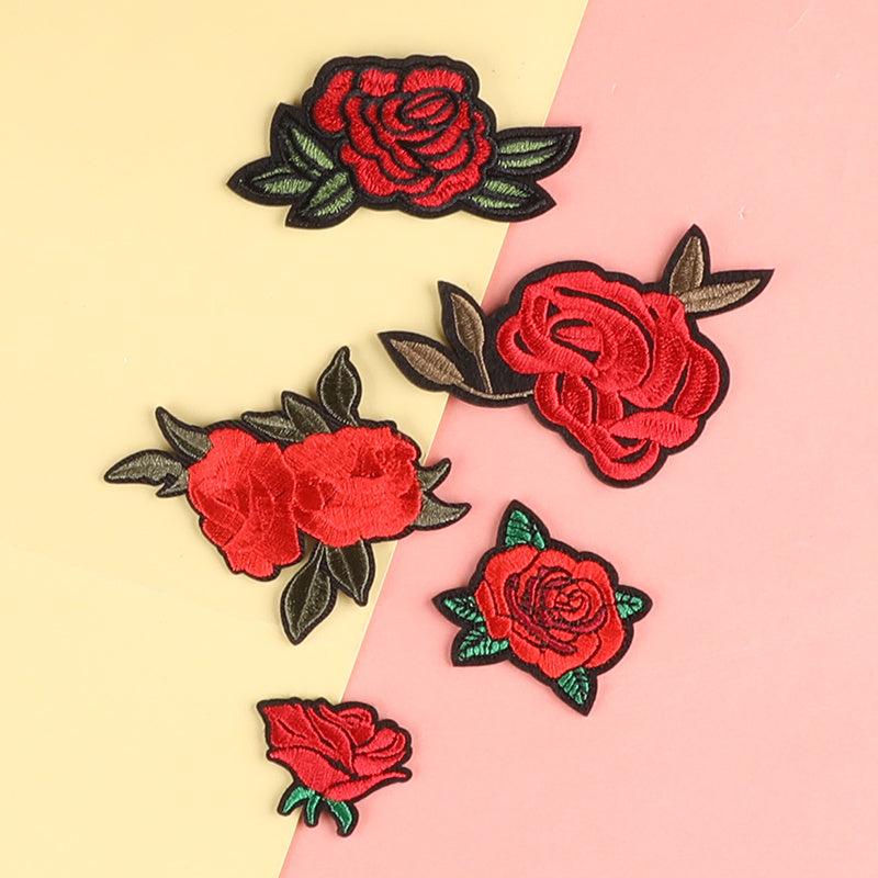 5pcs Rose Embroidery Patches Fabric Art Decor DIY Clothes Accessories