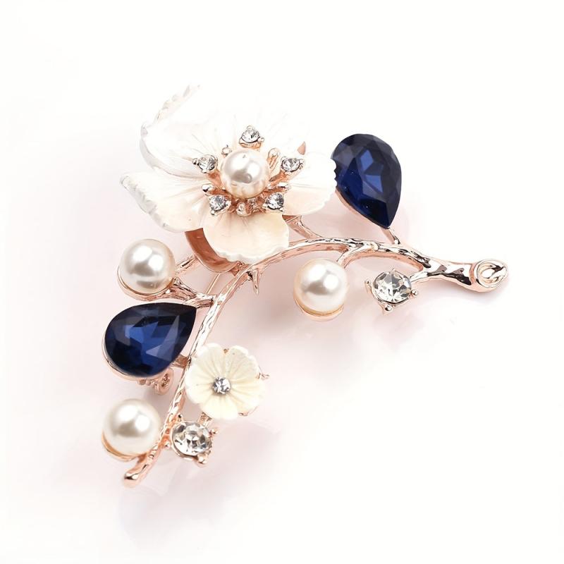 Men's Plum Blossom Pearl Crystal Brooch Charm