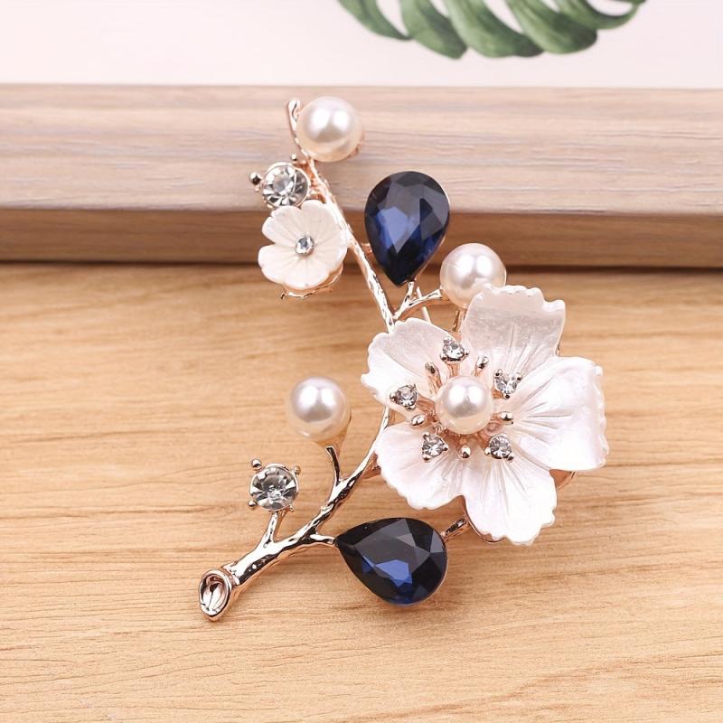 Men's Plum Blossom Pearl Crystal Brooch Charm