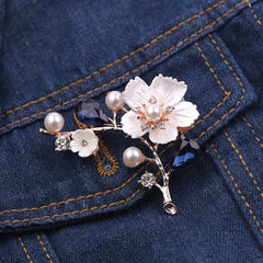 Men's Plum Blossom Pearl Crystal Brooch Charm