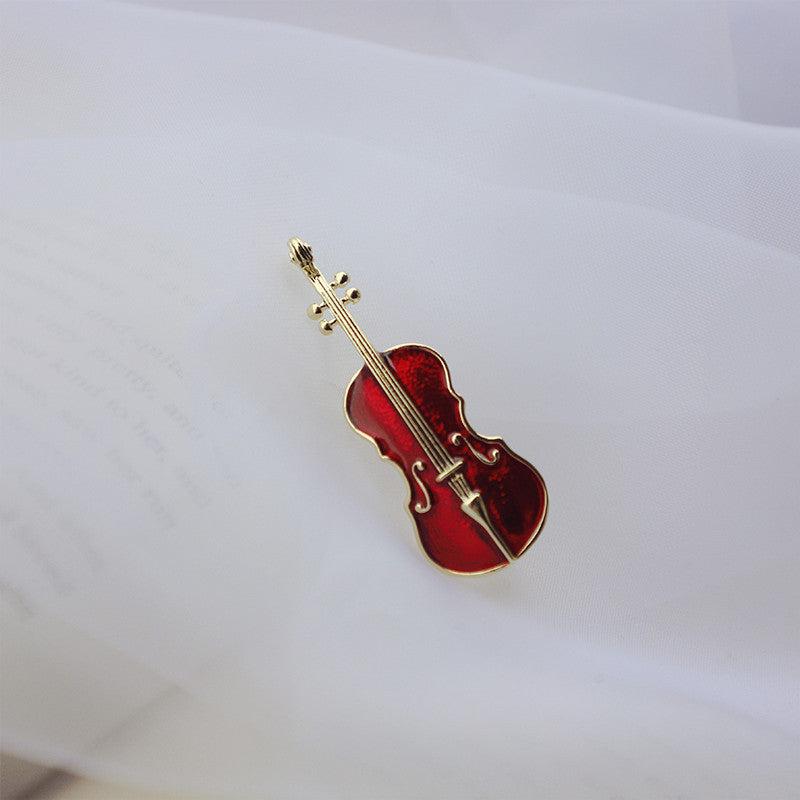 Retro Red Violin Enamel Brooch for Men and Women