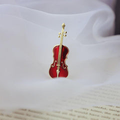 Retro Red Violin Enamel Brooch for Men and Women
