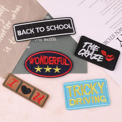 5pcs Embroidered Letter Square Mixed Patches Iron on Cloth Stickers For Girls