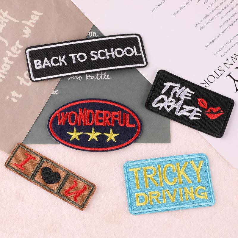 5pcs Embroidered Letter Square Mixed Patches Iron on Cloth Stickers For Girls