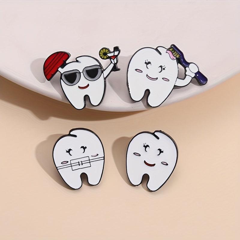 7pcs Love Tooth Care Funny Expression Christmas Hat Brooch Holiday Gift