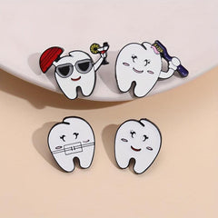 7pcs Love Tooth Care Funny Expression Christmas Hat Brooch Holiday Gift