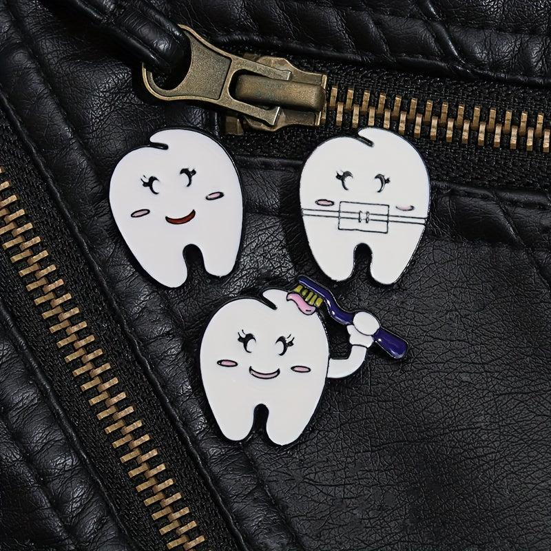 7pcs Love Tooth Care Funny Expression Christmas Hat Brooch Holiday Gift