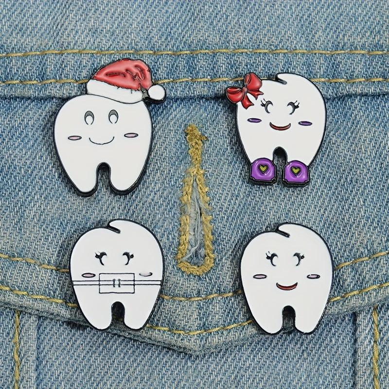7pcs Love Tooth Care Funny Expression Christmas Hat Brooch Holiday Gift