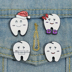 7pcs Love Tooth Care Funny Expression Christmas Hat Brooch Holiday Gift