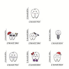 7pcs Love Tooth Care Funny Expression Christmas Hat Brooch Holiday Gift