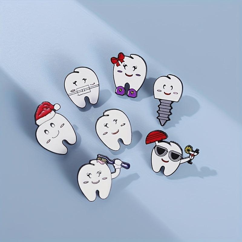 7pcs Love Tooth Care Funny Expression Christmas Hat Brooch Holiday Gift