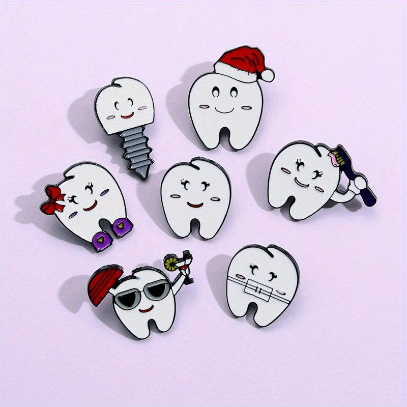 7pcs Love Tooth Care Funny Expression Christmas Hat Brooch Holiday Gift