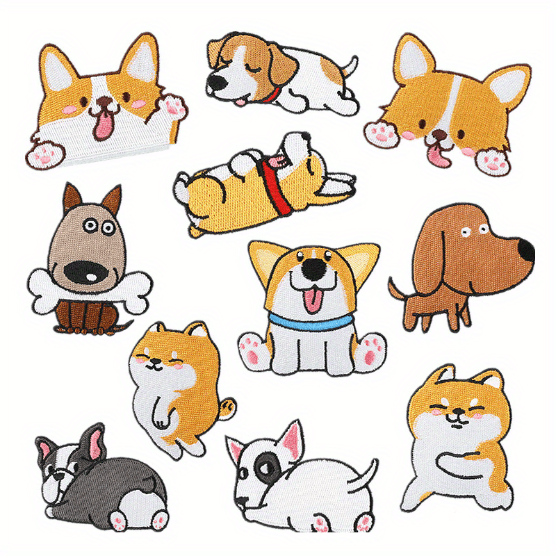 11pcs Corgi Iron On Patches Sew On Embroidered Applique Repair Patch DIY Crafts