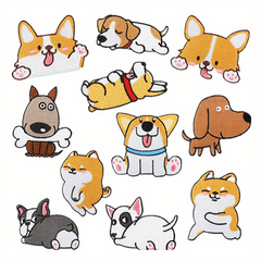 11pcs Corgi Iron On Patches Sew On Embroidered Applique Repair Patch DIY Crafts