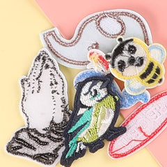6pcs Girls Cartoon Elephant Bee Embroidered Emblem Badge DIY Decorative Accessor