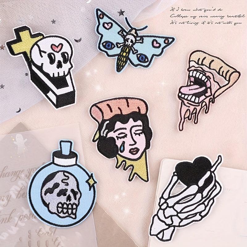 6pcs Skull Ghost Head Butterfly Cloth Label Clothing Patch Embroidery Patches